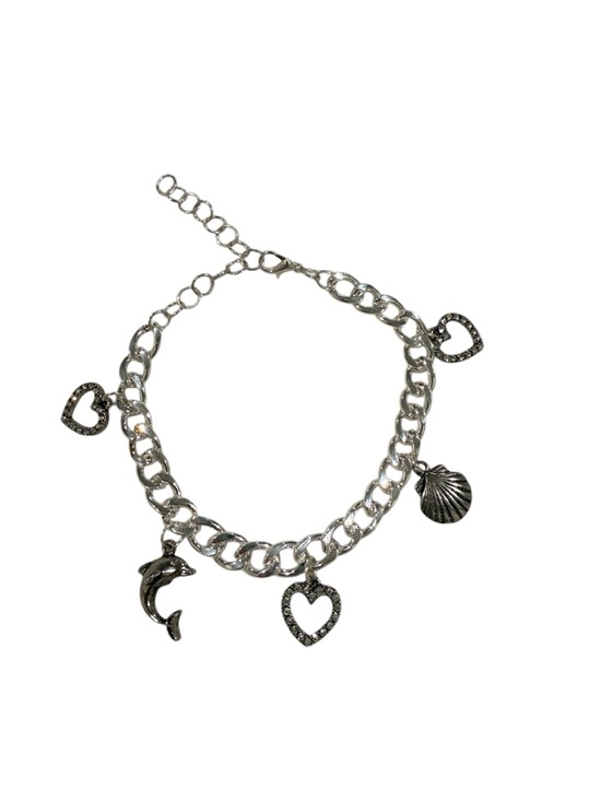 Handmade Jewelry - Handmade Silver Plated Bracelet with Dolphin and Seashell Charms